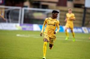 Adan Hussein under kampen mot Start på Aspmyra 2020. 