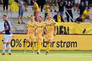 Marius Lode, Patrick Berg og Ulrik Saltnes i kampen mot Strømsgodset i 2020. 