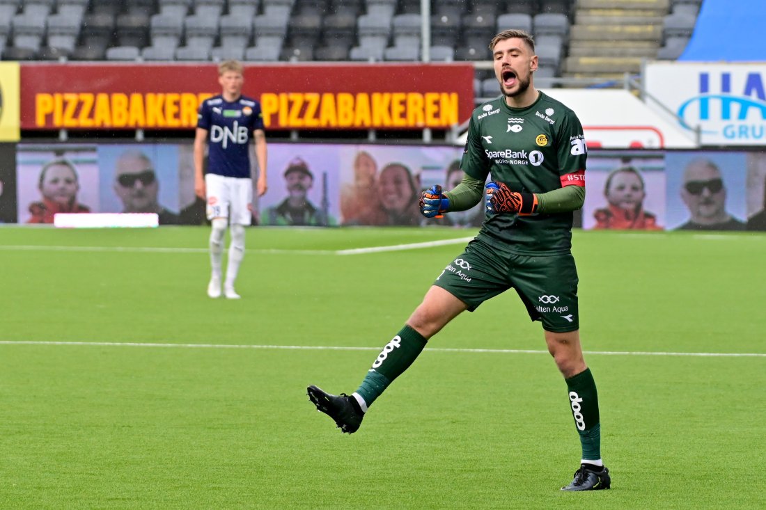 Nikita Haikin jubler etter scoring i Glimts 7-2-seier mot Godset i sommer. Foto: Kent Even Grundstad